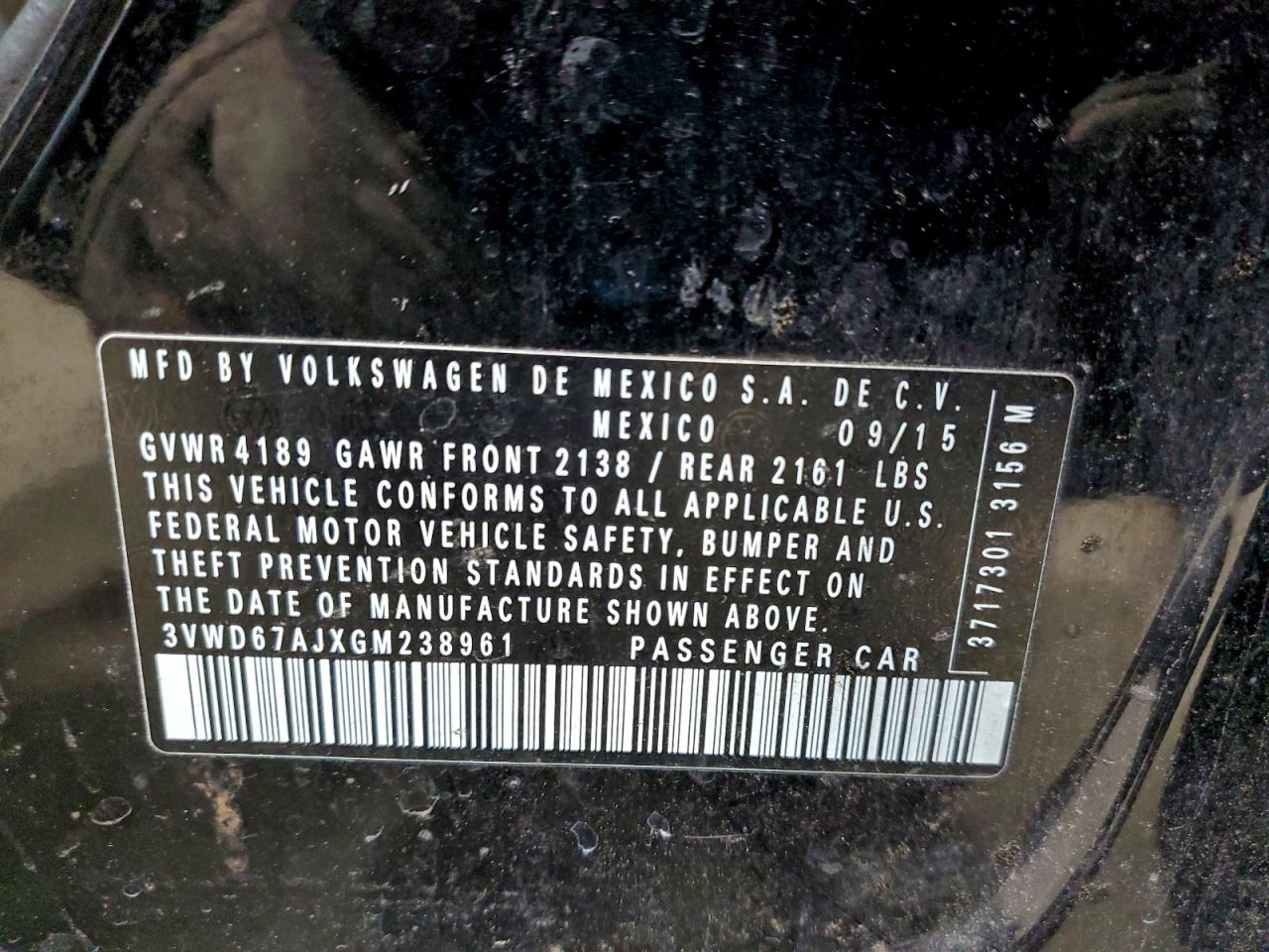 2016 Volkswagen Jetta Se VIN: 3VWD67AJXGM238961 Lot: 96124165