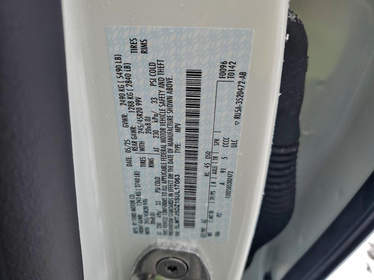 2025 Lincoln Corsair Grand Touring VIN: 5LMTJ5DZ1SUL17063 Lot: 94844305