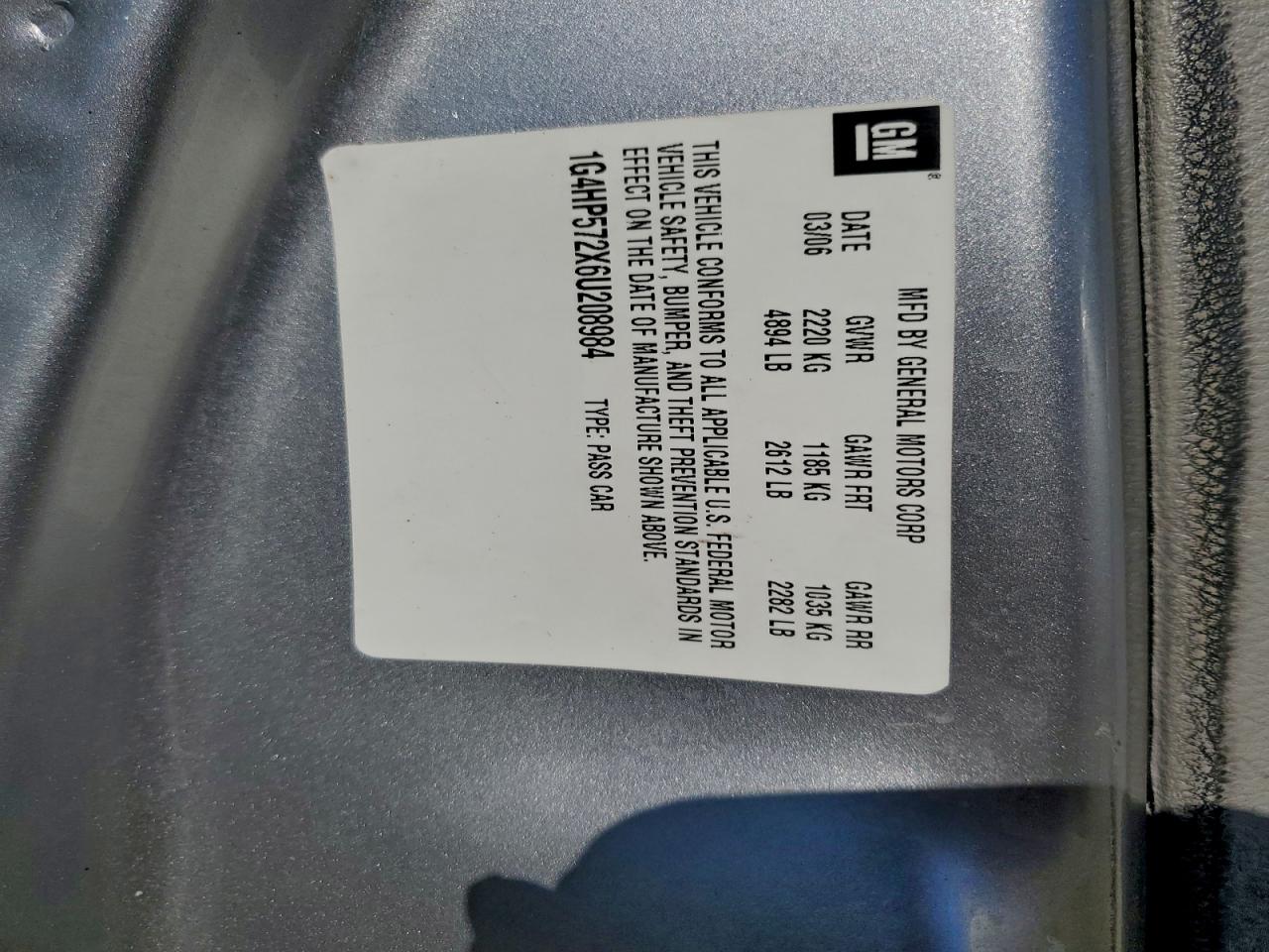 2006 Buick Lucerne Cx VIN: 1G4HP572X6U208984 Lot: 96061015