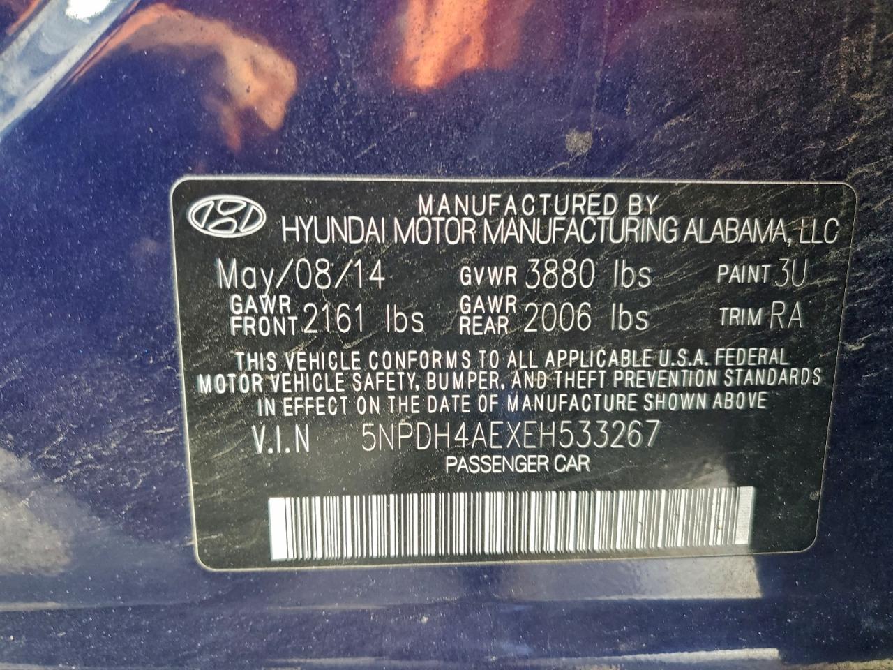 2014 Hyundai Elantra Se VIN: 5NPDH4AEXEH533267 Lot: 90123905