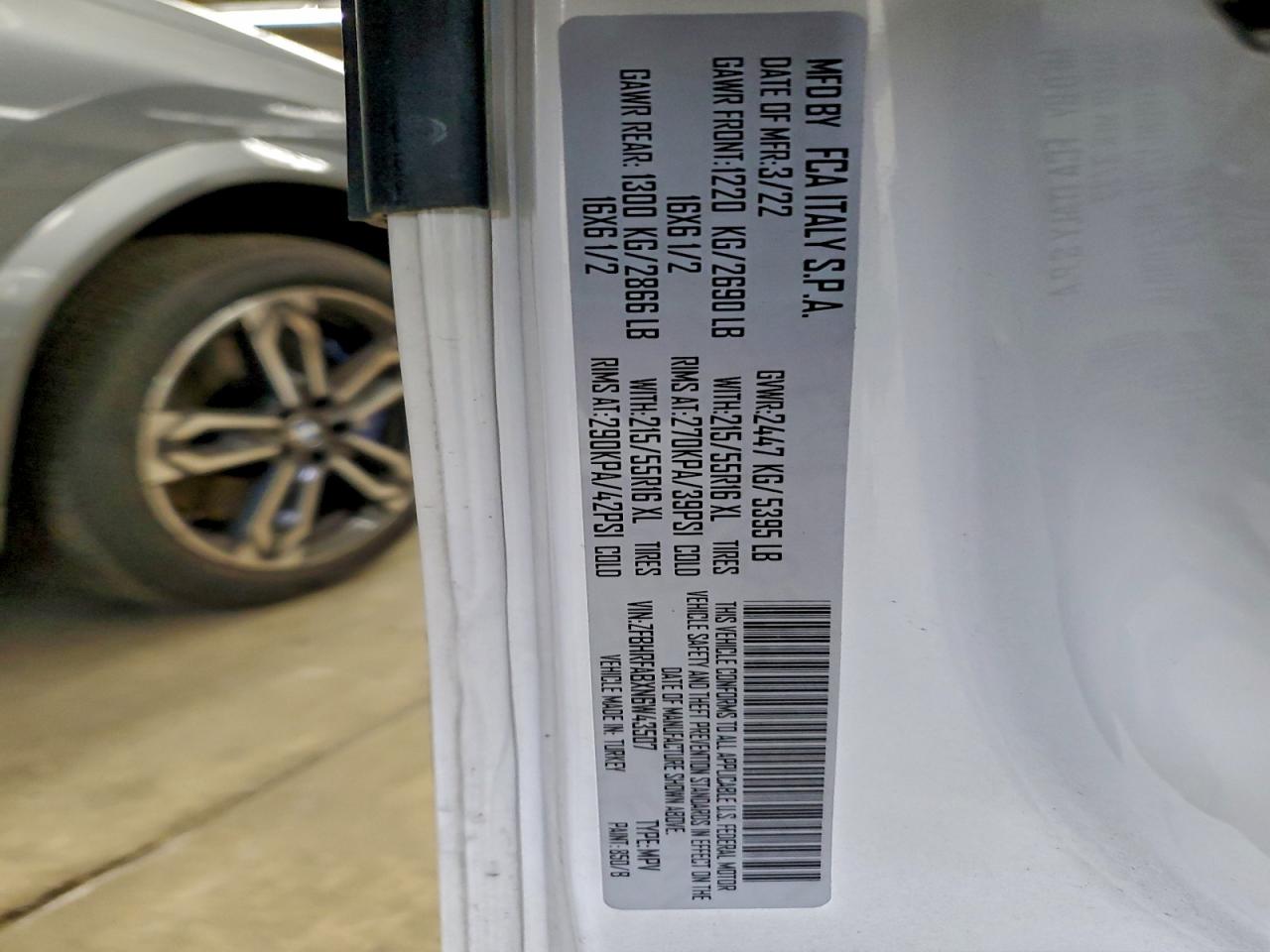 2022 Ram Promaster City Delivery Van VIN: ZFBHRFABXN6W43507 Lot: 94445685