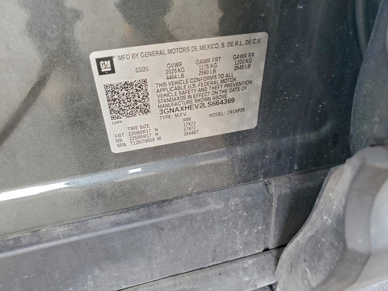 2020 Chevrolet Equinox Ls VIN: 3GNAXHEV2LS664369 Lot: 96358505