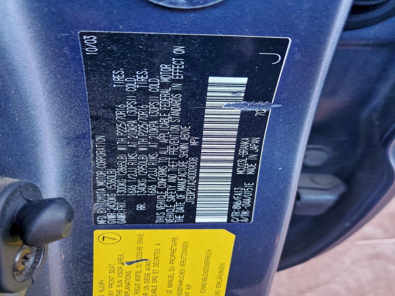 2004 Toyota Highlander Base VIN: JTEDP21A240009008 Lot: 97076935