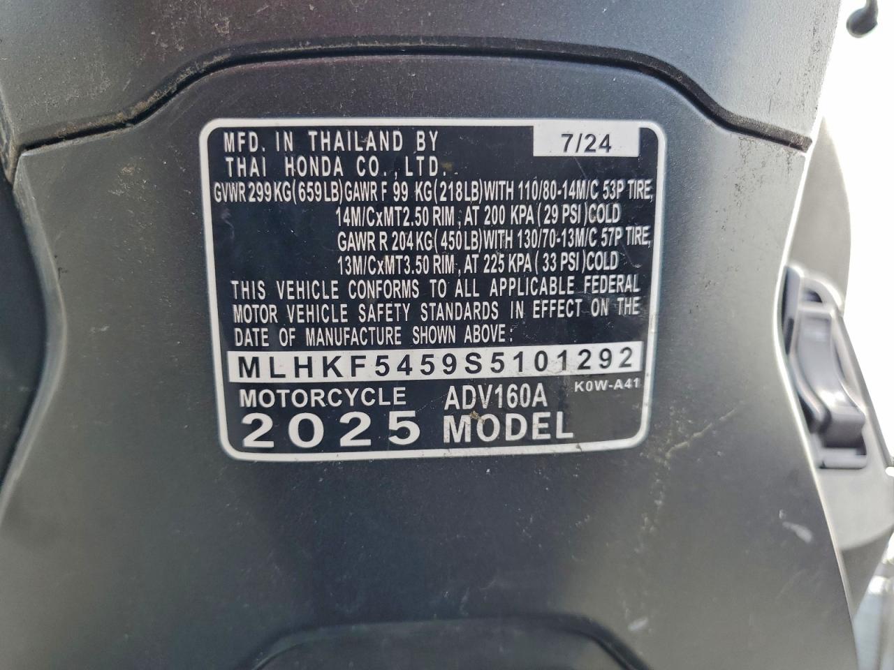 2025 Honda Adv160 A VIN: MLHKF5459S5101292 Lot: 95139745