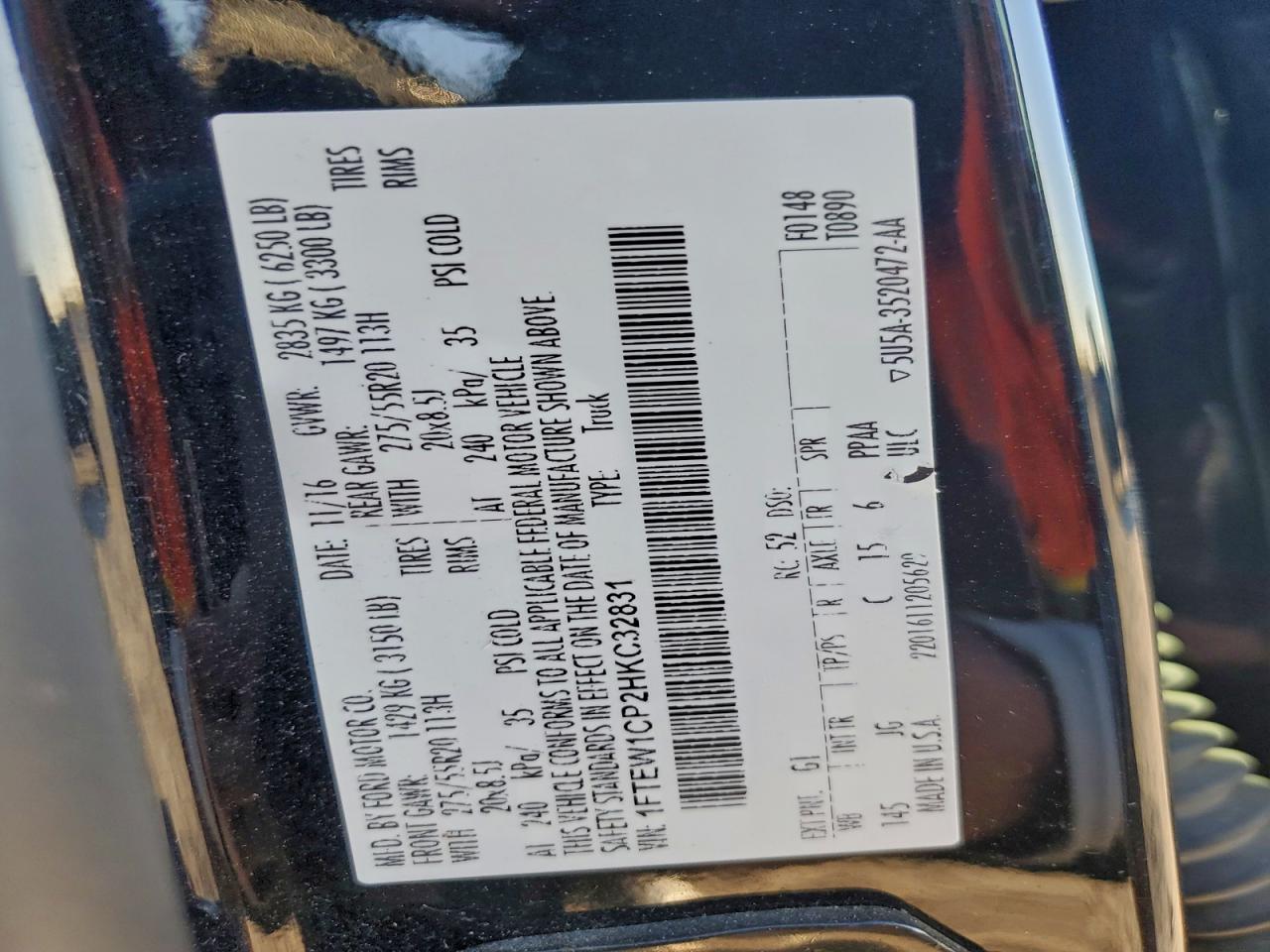 2017 Ford F150 Supercrew VIN: 1FTEW1CP2HKC32831 Lot: 96210185