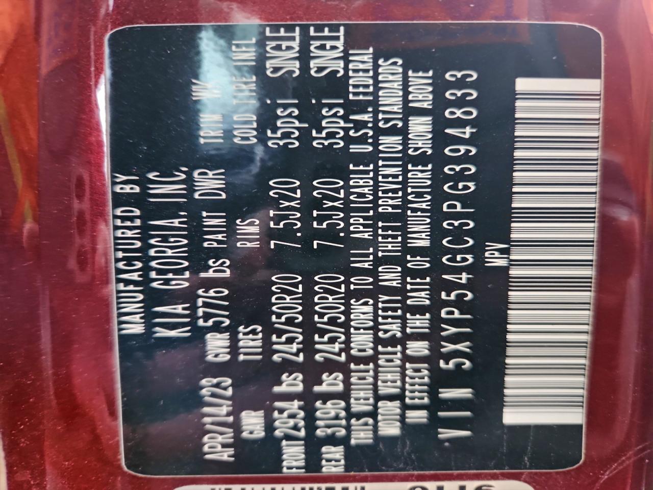 2023 Kia Telluride Sx VIN: 5XYP54GC3PG394833 Lot: 93914915