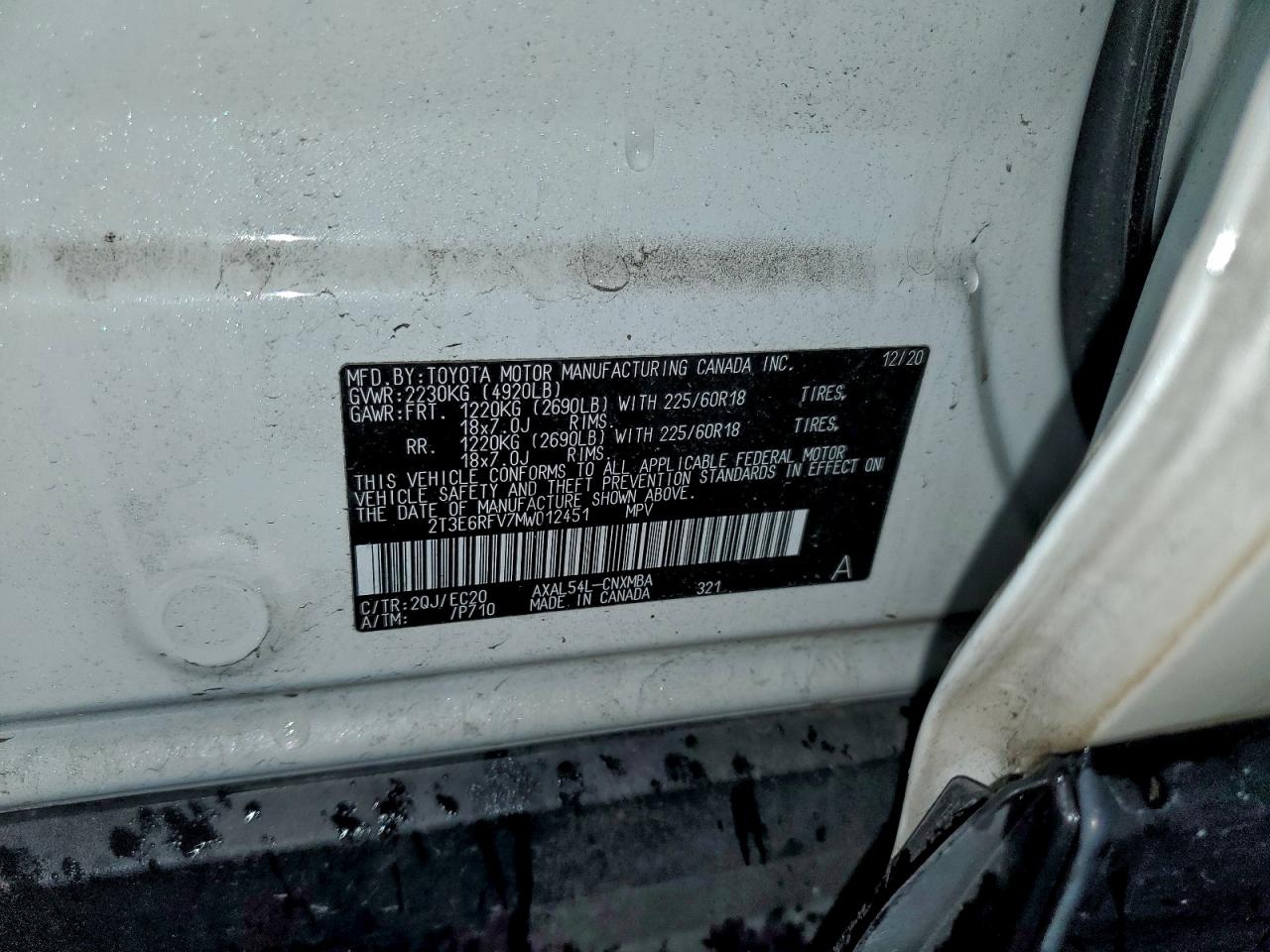 2021 Toyota Rav4 Xse VIN: 2T3E6RFV7MW012451 Lot: 94651605