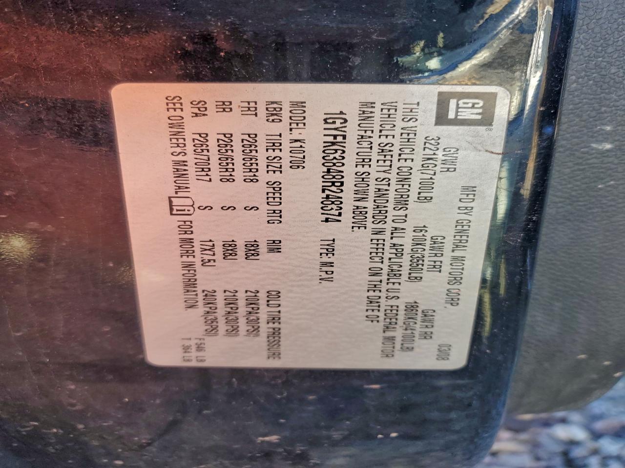 2008 Cadillac Escalade Luxury VIN: 1GYFK63848R248374 Lot: 94728605