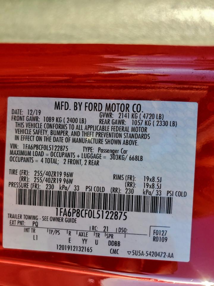 2020 Ford Mustang Gt VIN: 1FA6P8CF0L5122875 Lot: 85444475