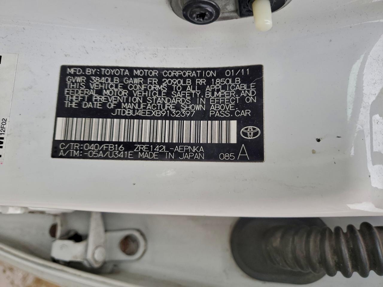 2011 Toyota Corolla Base VIN: JTDBU4EEXB9132397 Lot: 94558655