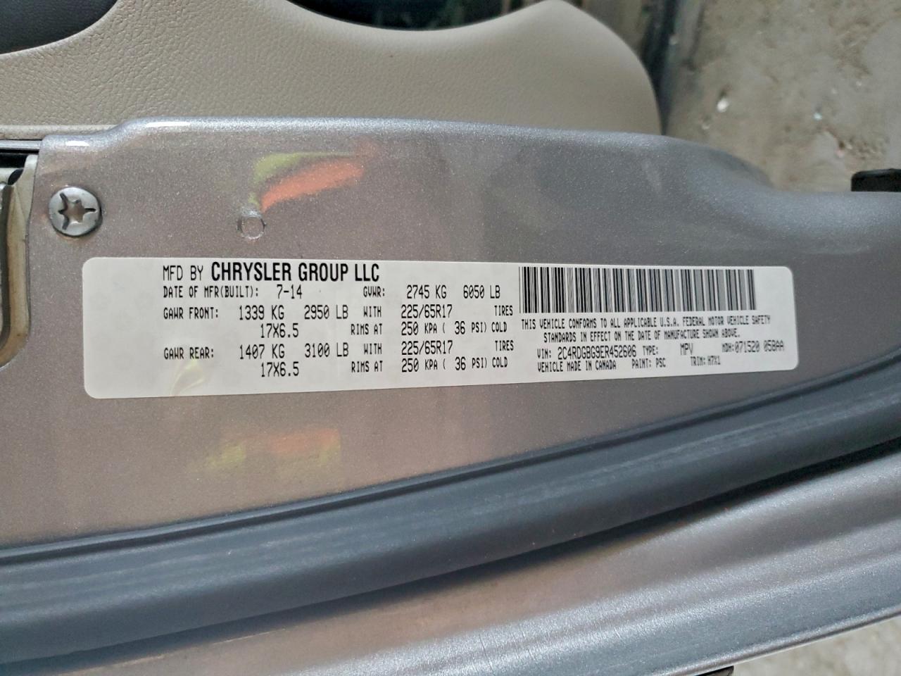 2014 Dodge Grand Caravan Se VIN: 2C4RDGBG9ER452606 Lot: 95535365