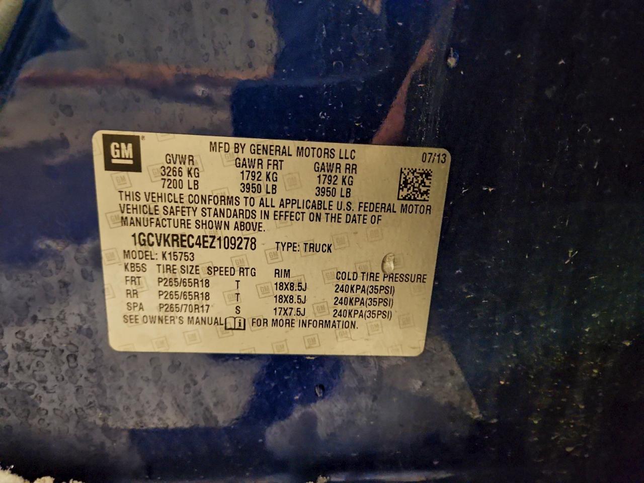 2014 Chevrolet Silverado K1500 Lt VIN: 1GCVKREC4EZ109278 Lot: 96386385