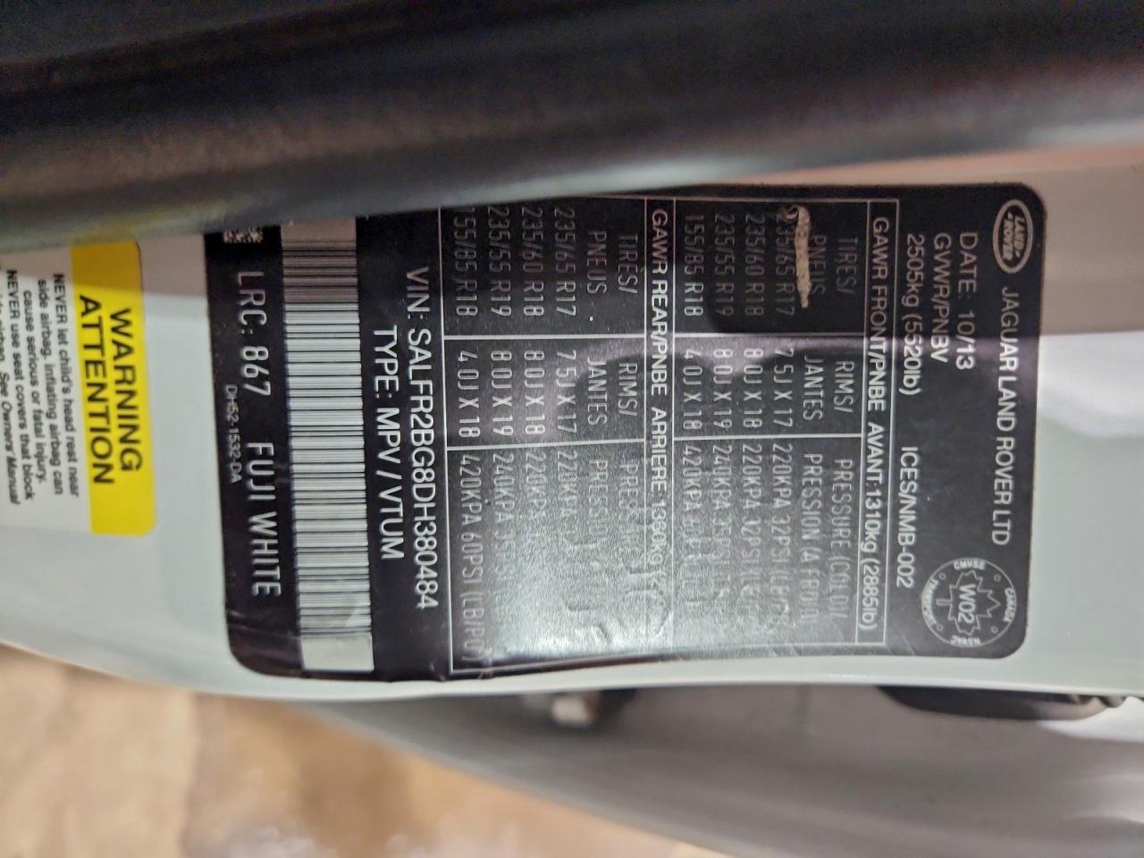 2013 Land Rover Lr2 Hse VIN: SALFR2BG8DH380484 Lot: 95494325