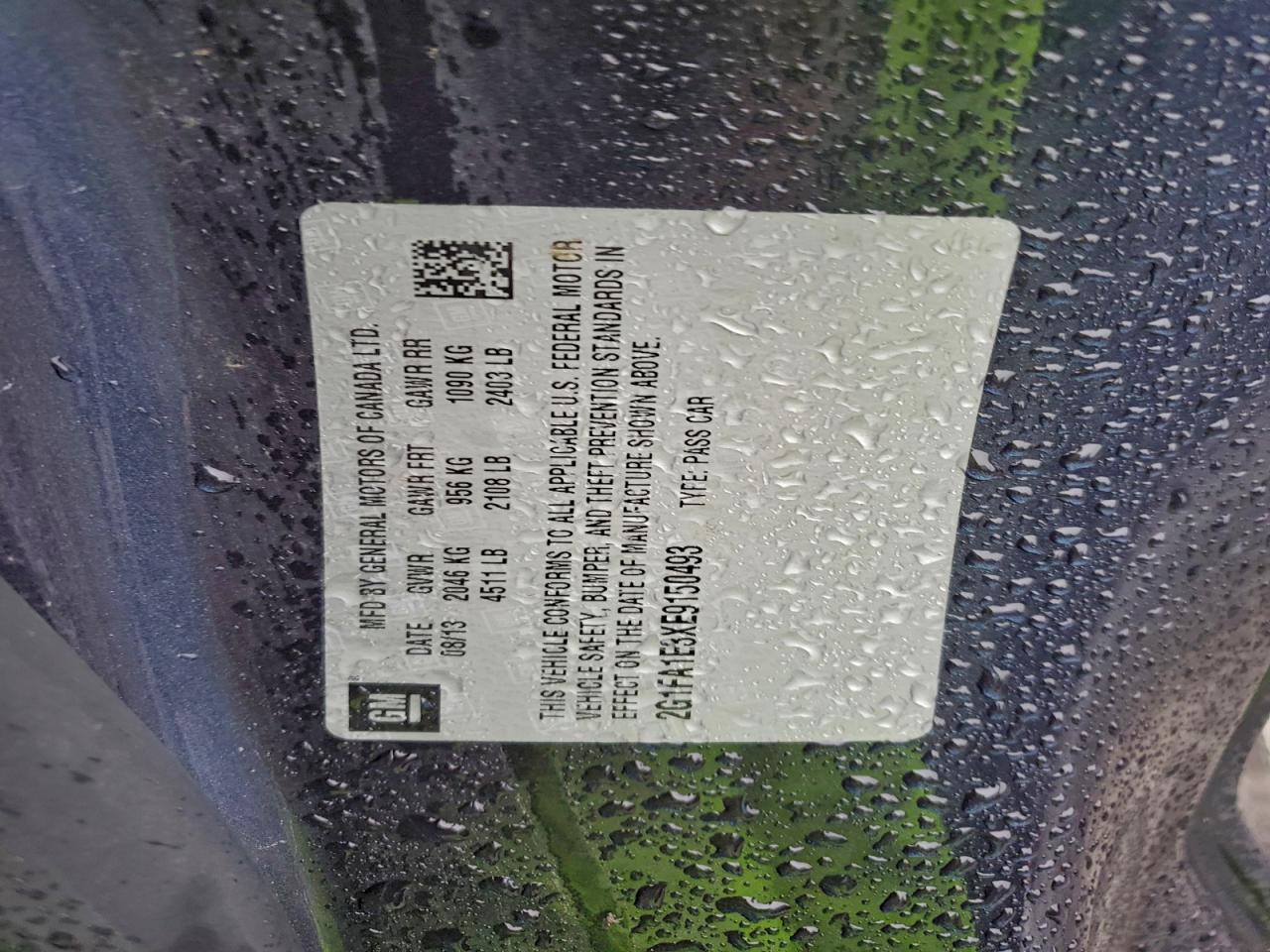 2014 Chevrolet Camaro Ls VIN: 2G1FA1E3XE9150493 Lot: 95428665