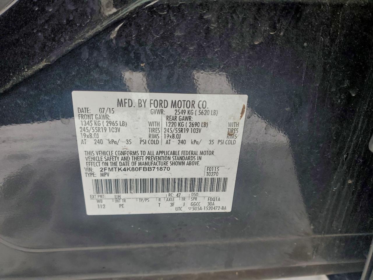 2015 Ford Edge Titanium VIN: 2FMTK4K80FBB71870 Lot: 93203465