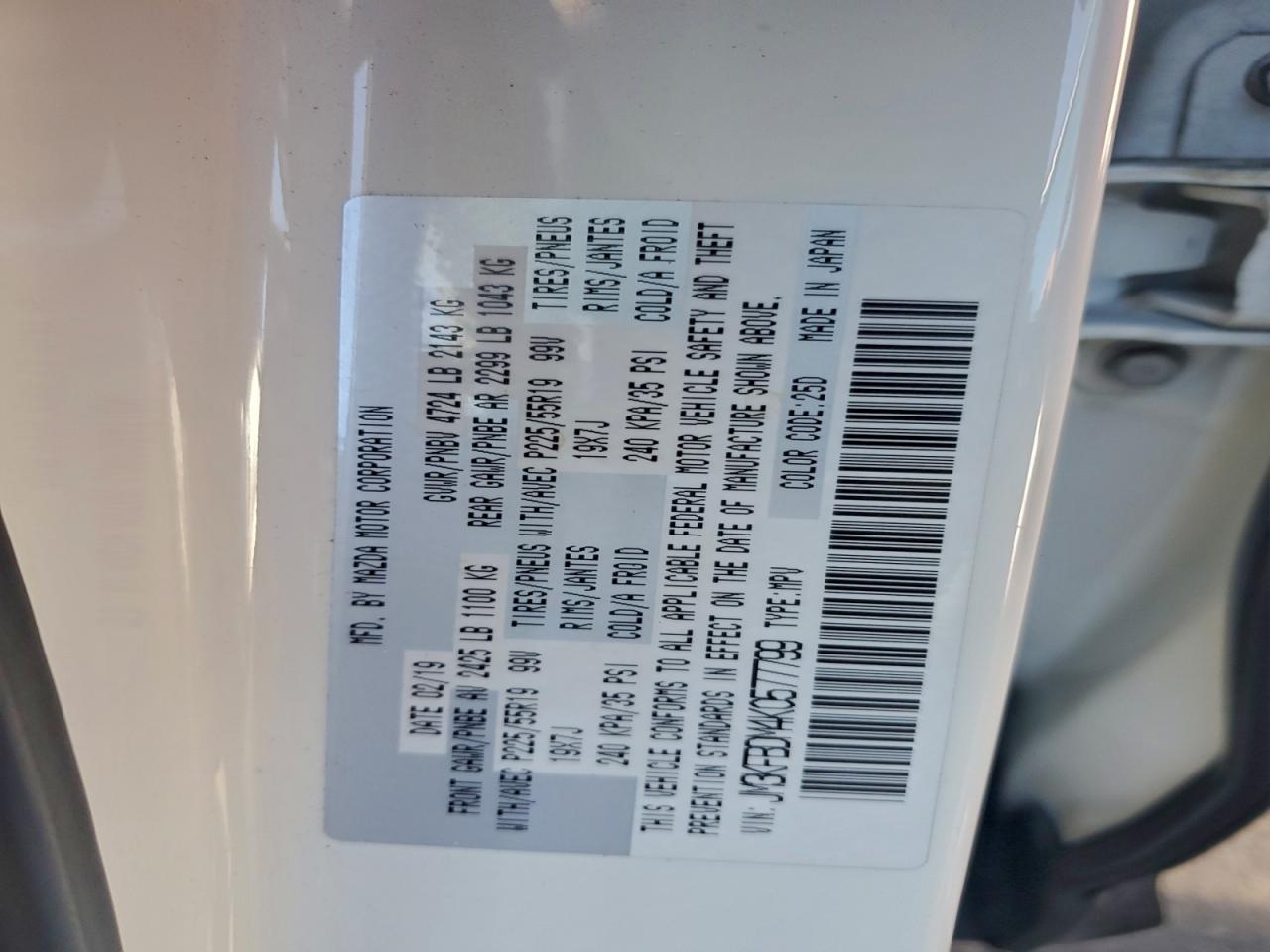 2019 Mazda Cx-5 Grand Touring VIN: JM3KFBDM4K0577799 Lot: 85444675