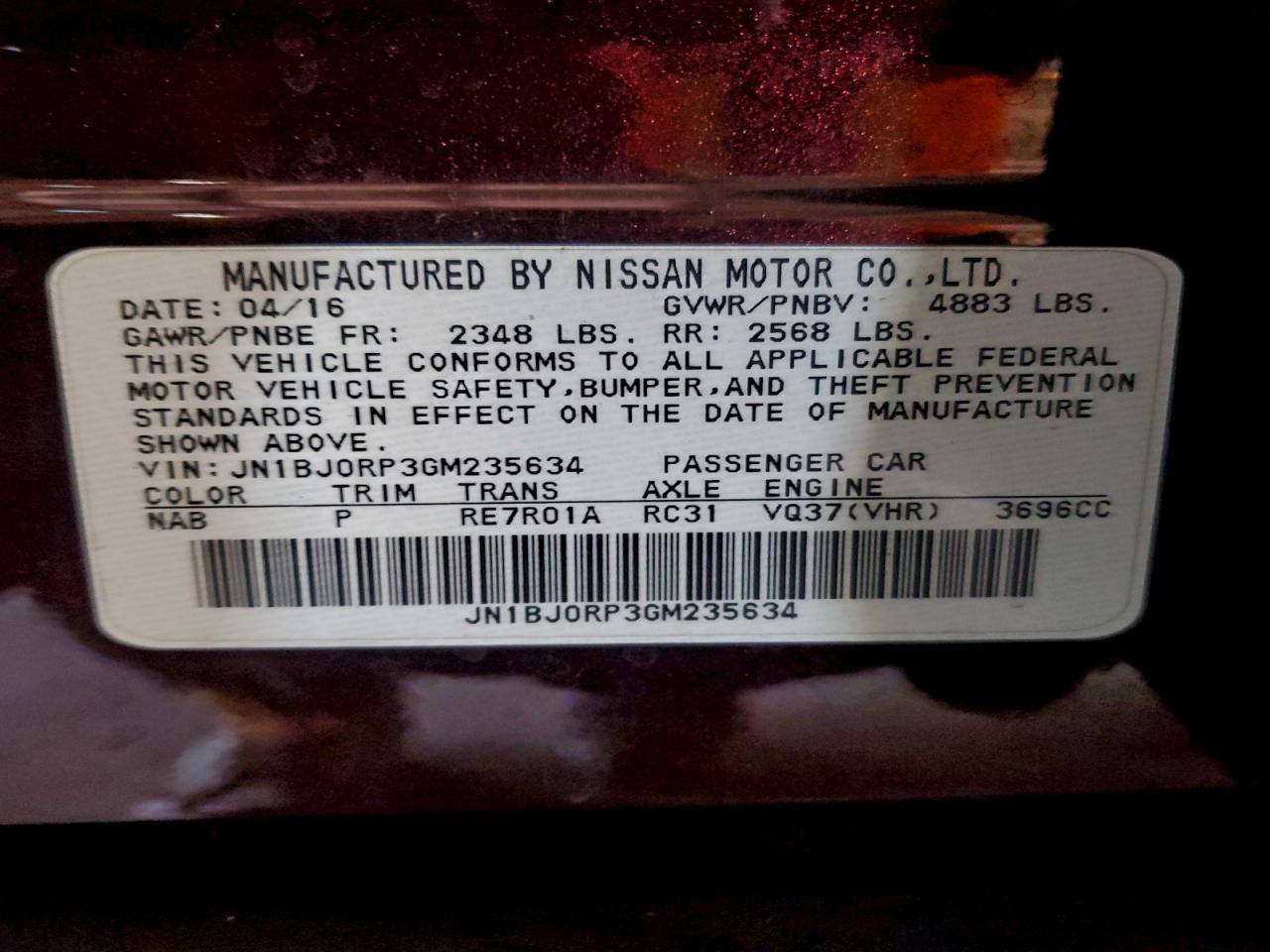 2016 Infiniti Qx50 VIN: JN1BJ0RP3GM235634 Lot: 95577075