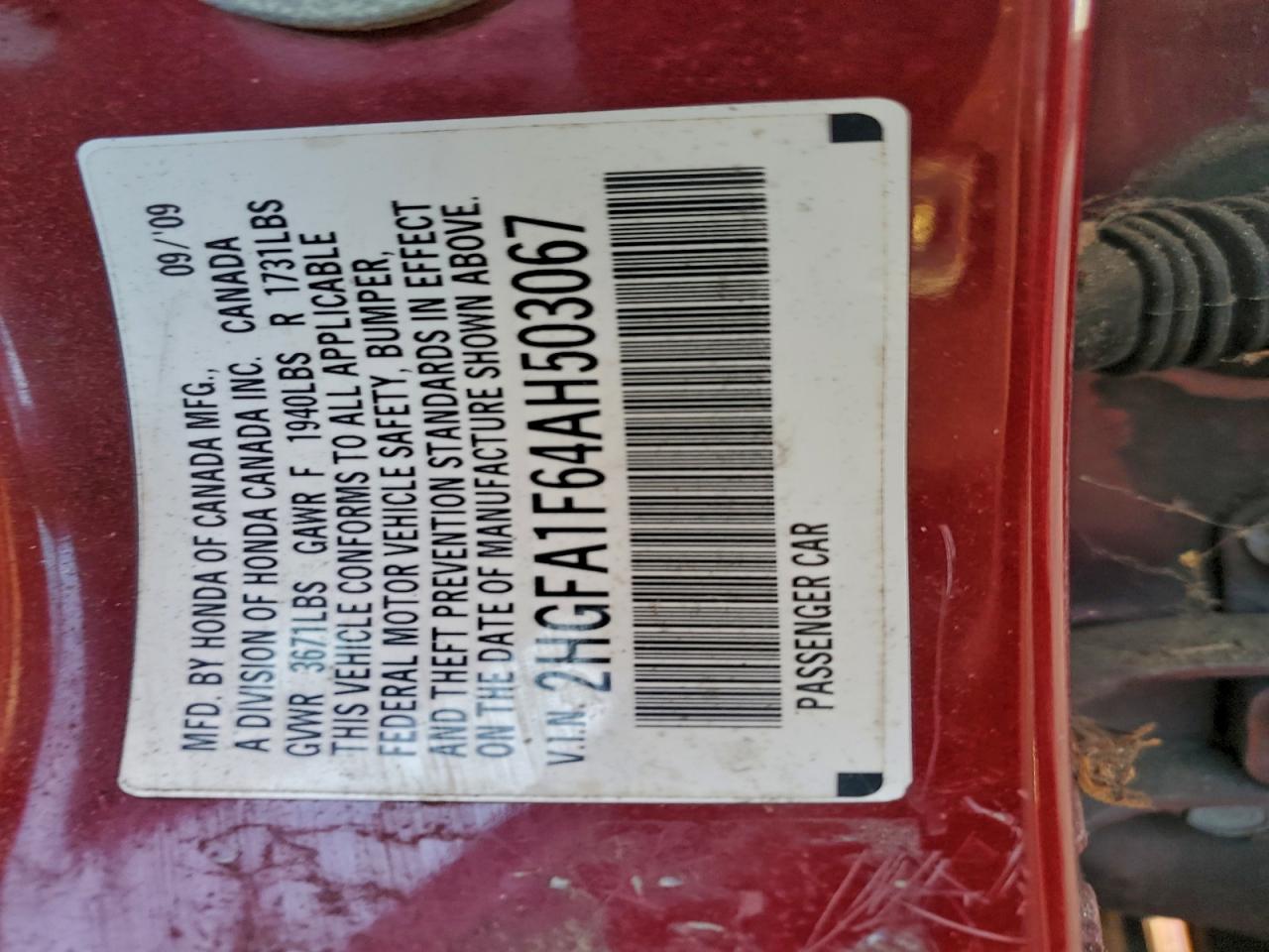 2010 Honda Civic Lx-S VIN: 2HGFA1F64AH503067 Lot: 95175245