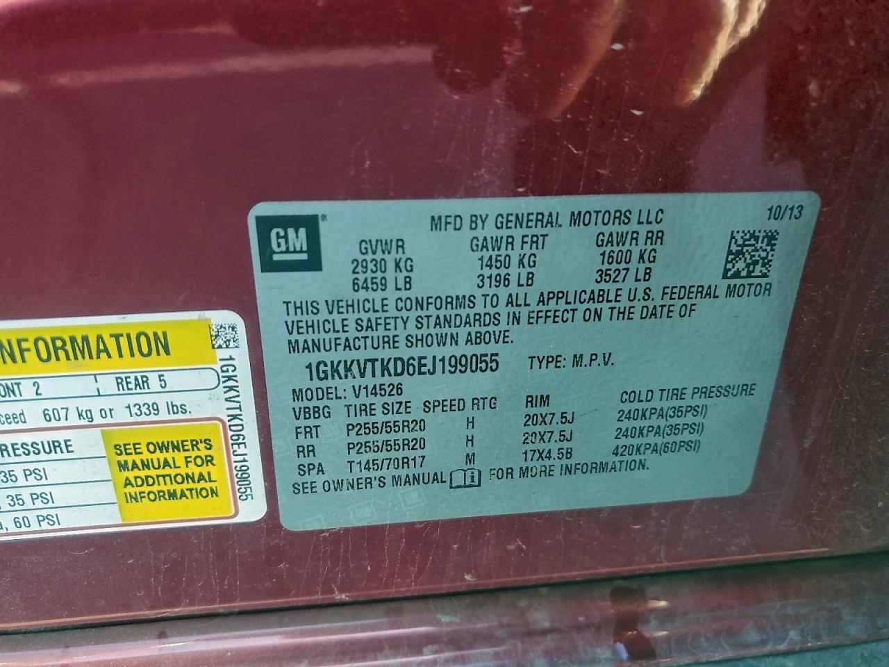 2014 GMC Acadia Denali VIN: 1GKKVTKD6EJ199055 Lot: 93776625