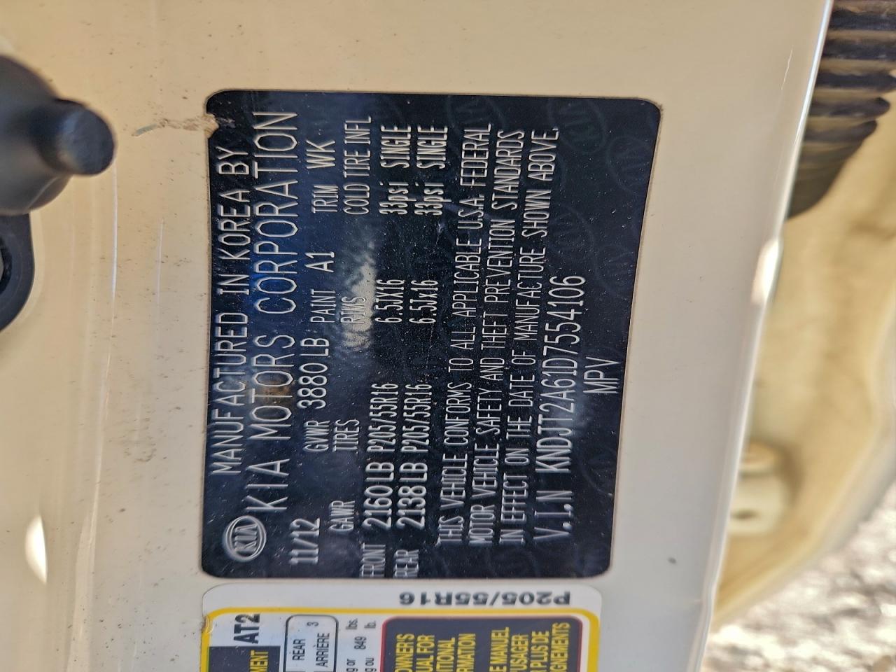 2013 Kia Soul + VIN: KNDJT2A61D7554106 Lot: 95002865