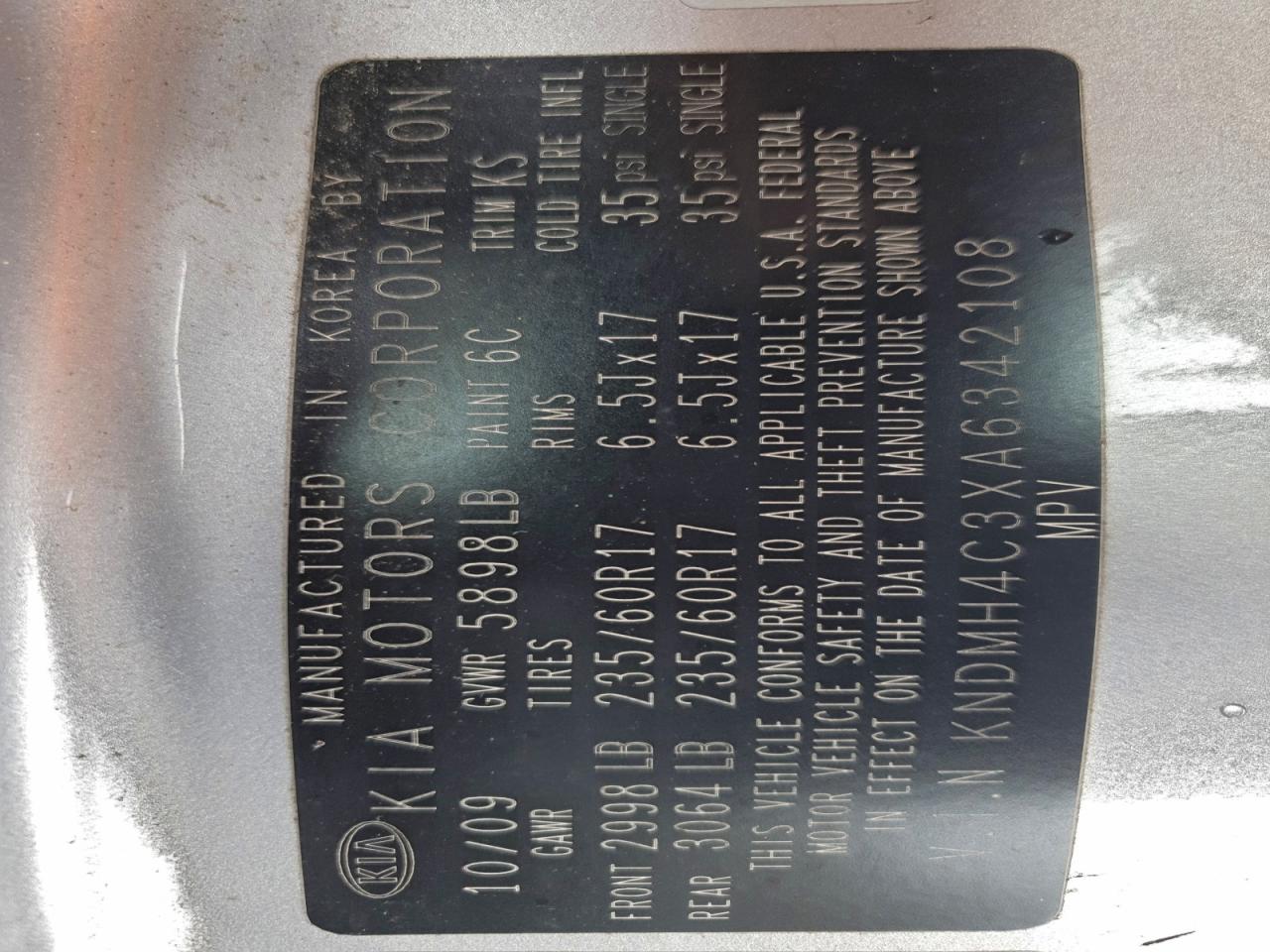 2010 Kia Sedona Ex VIN: KNDMH4C3XA6342108 Lot: 95084155