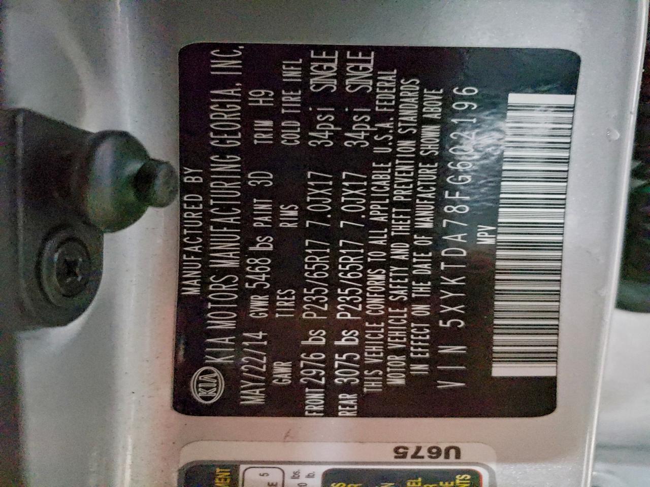 2015 Kia Sorento Lx VIN: 5XYKTDA78FG602196 Lot: 94489955