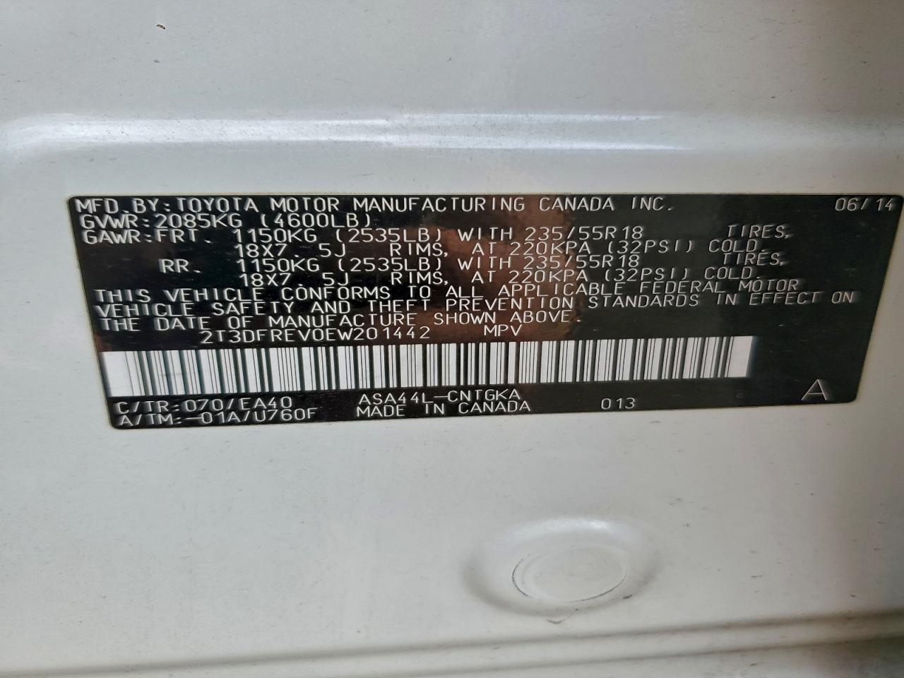 2014 Toyota Rav4 Limited VIN: 2T3DFREV0EW201442 Lot: 94802855