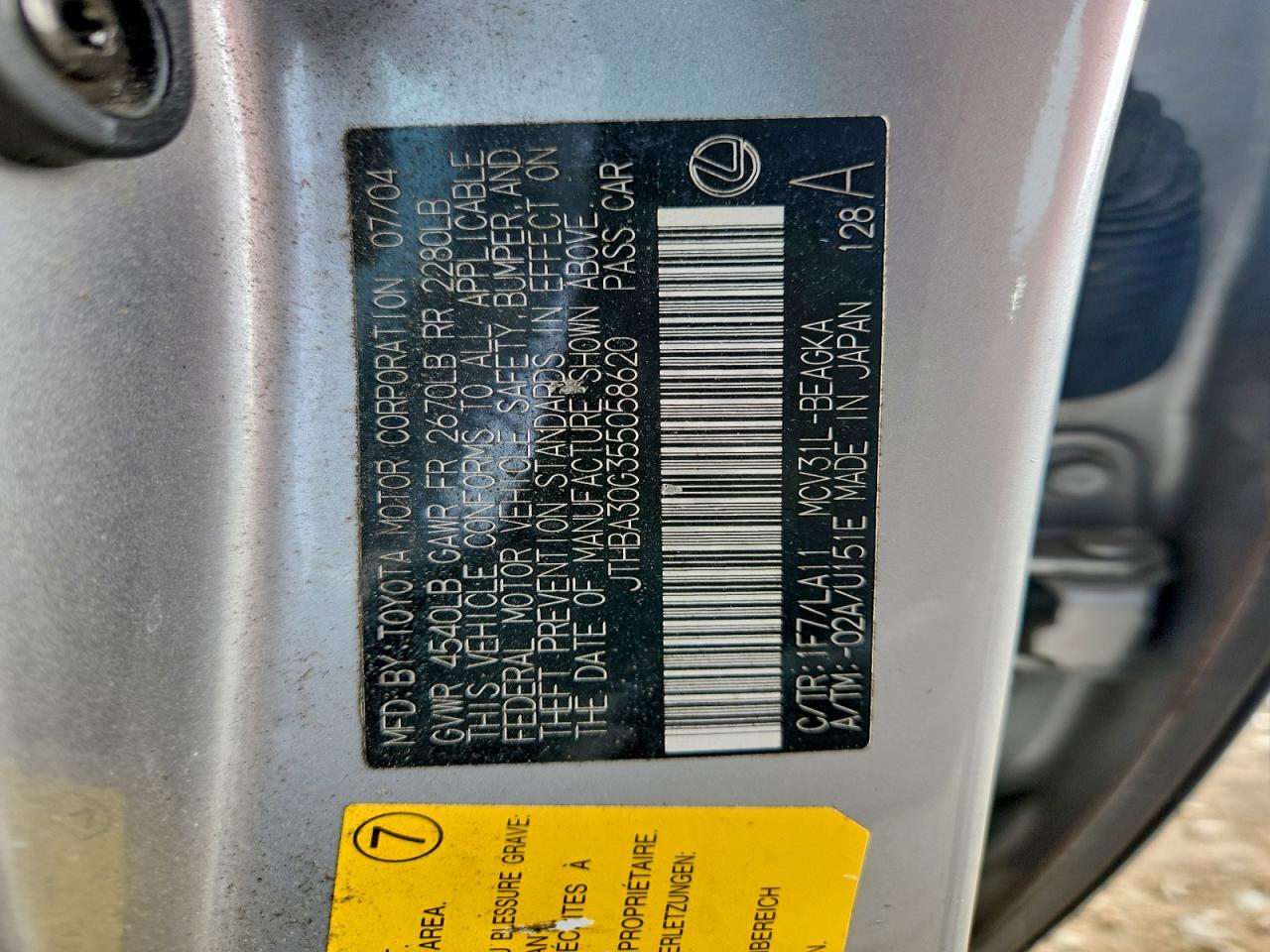 2005 Lexus Es 330 VIN: JTHBA30G355058620 Lot: 94544755