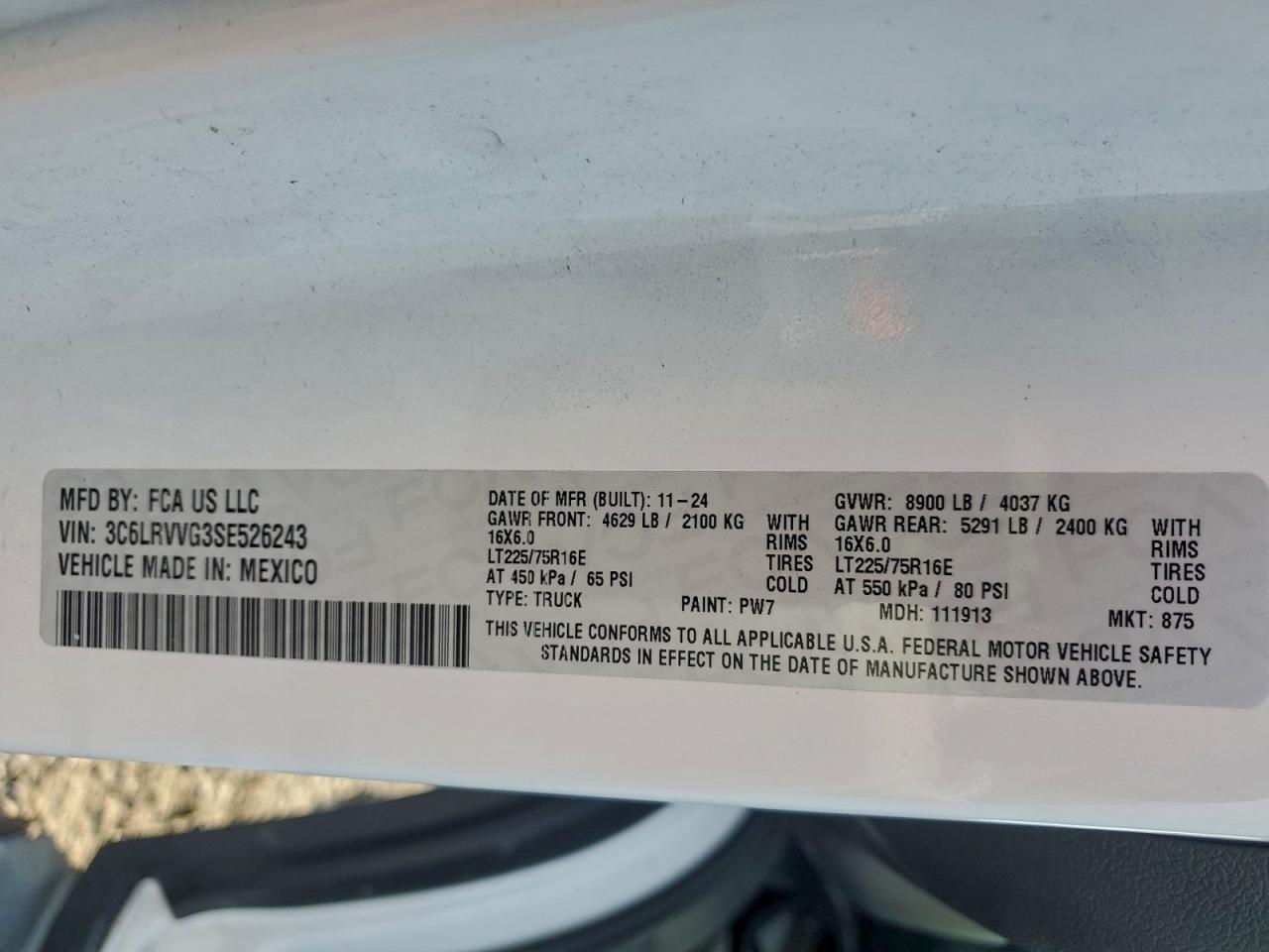 2025 Ram Promaster 2500 Delivery Van VIN: 3C6LRVVG3SE526243 Lot: 94351765