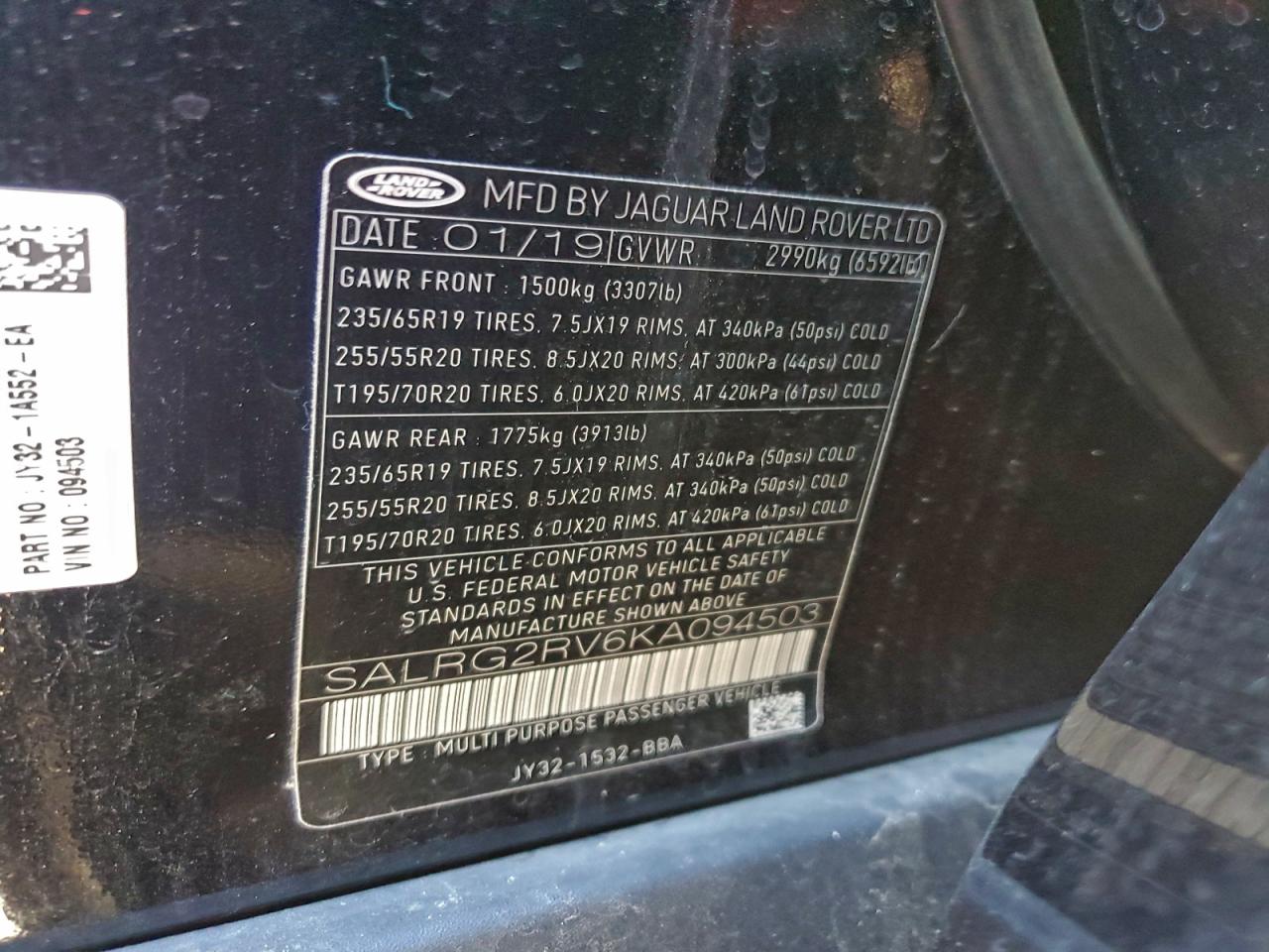 2019 Land Rover Discovery Se VIN: SALRG2RV6KA094503 Lot: 94159305