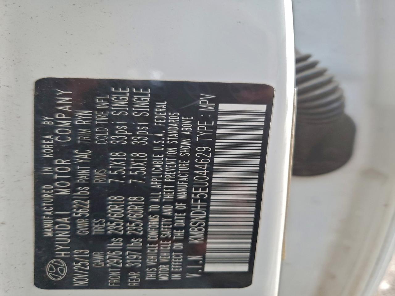 2014 Hyundai Santa Fe Gls VIN: KM8SNDHF5EU044629 Lot: 95322815