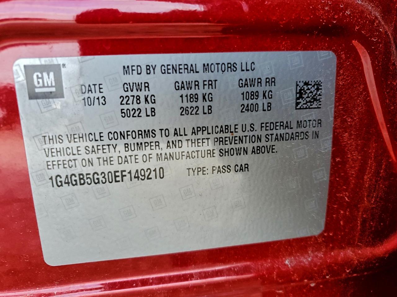 2014 Buick Lacrosse VIN: 1G4GB5G30EF149210 Lot: 94426775