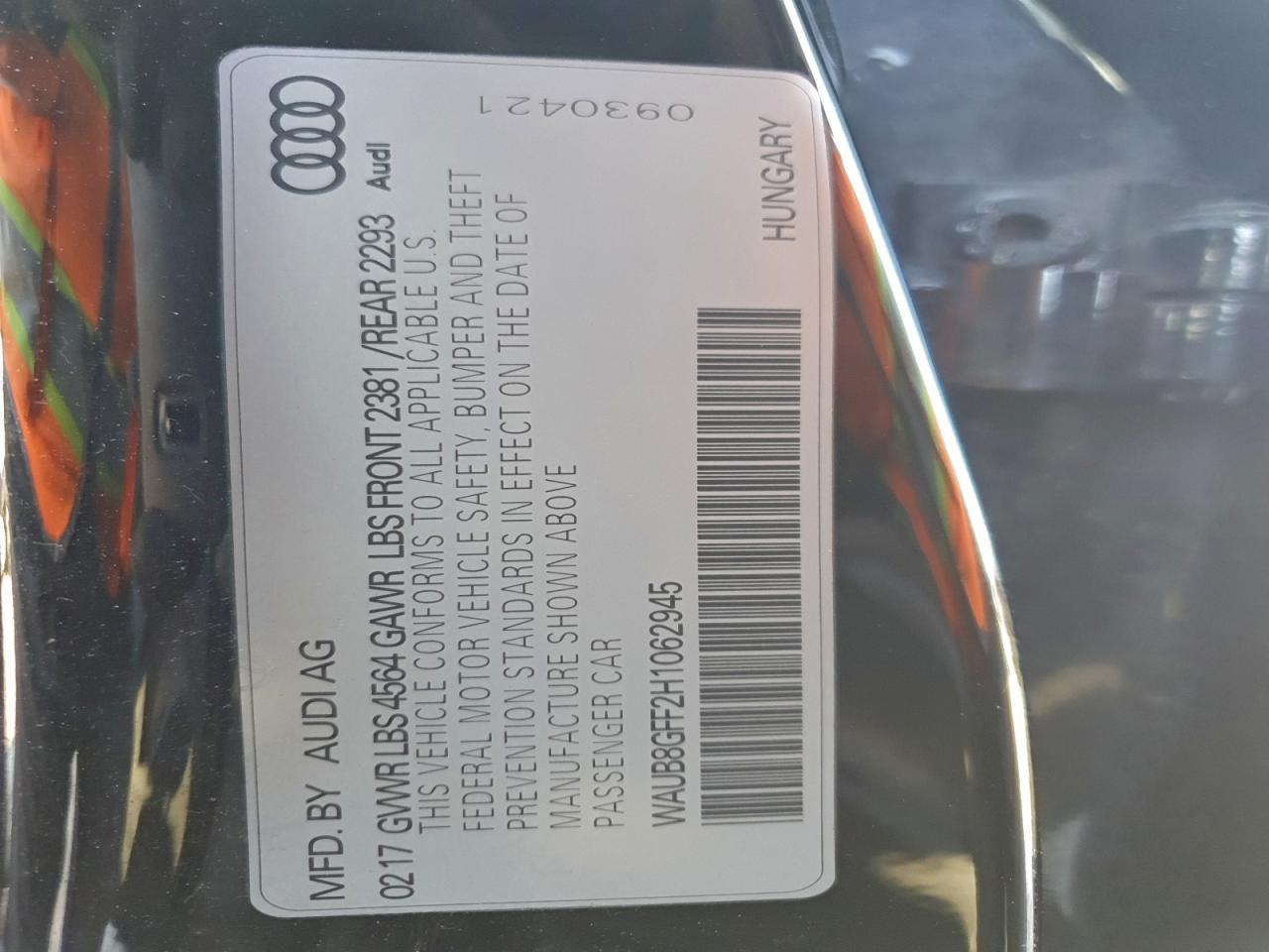 2017 Audi A3 Premium VIN: WAUB8GFF2H1062945 Lot: 96089885