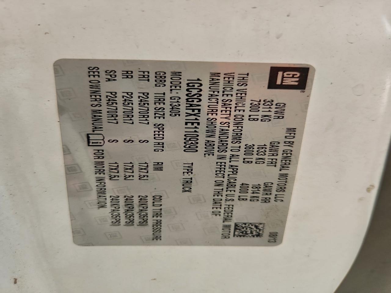 2014 Chevrolet Express G1500 VIN: 1GCSGAFX1E1109390 Lot: 96418095