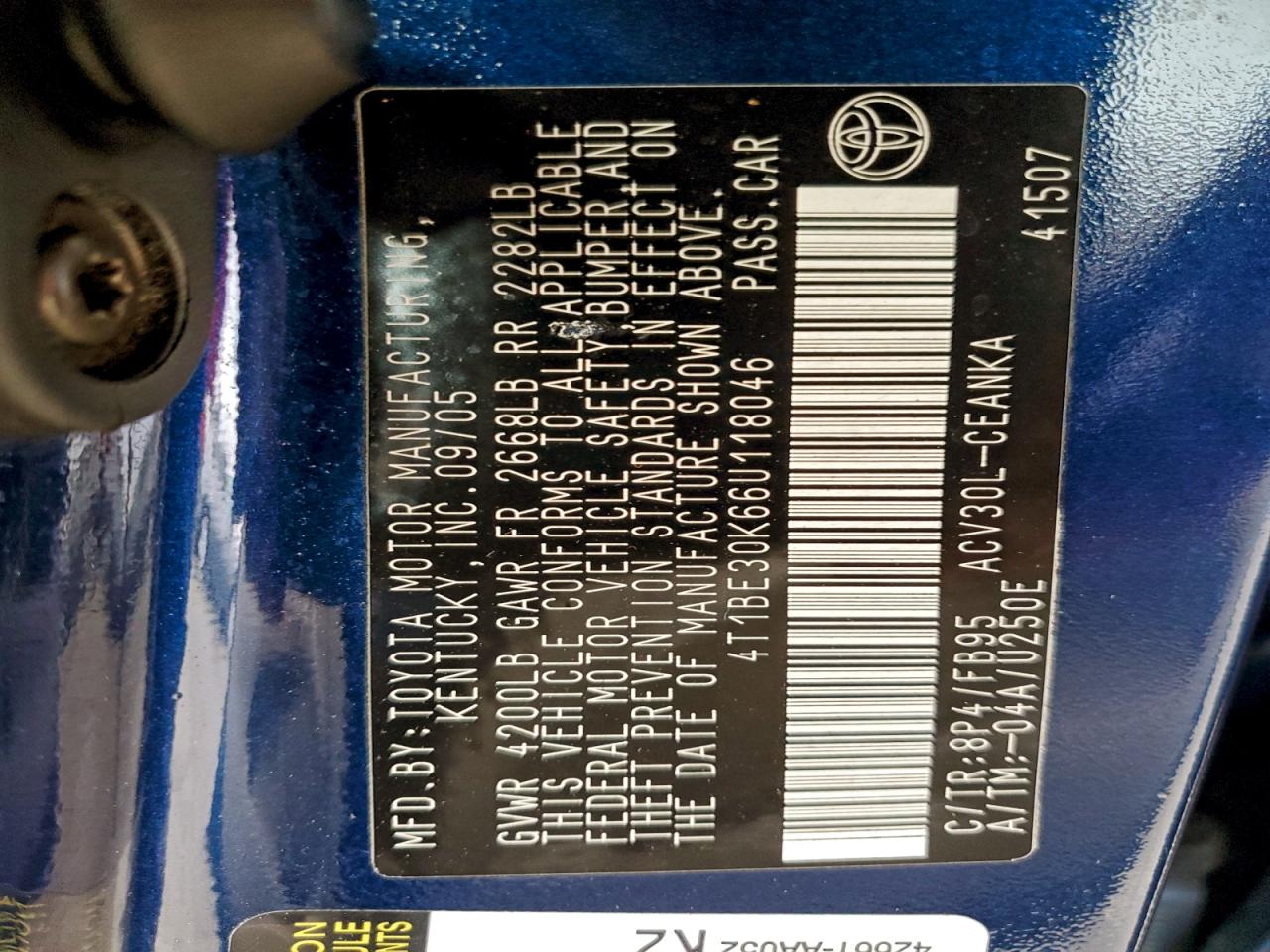 2006 Toyota Camry Le VIN: 4T1BE30K66U118046 Lot: 96595955