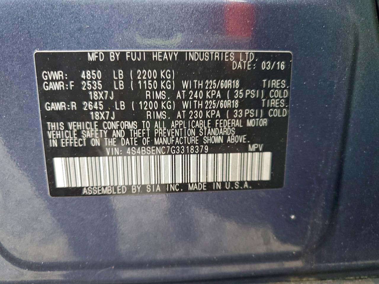 2016 Subaru Outback 3.6R Limited VIN: 4S4BSENC7G3318379 Lot: 94859135