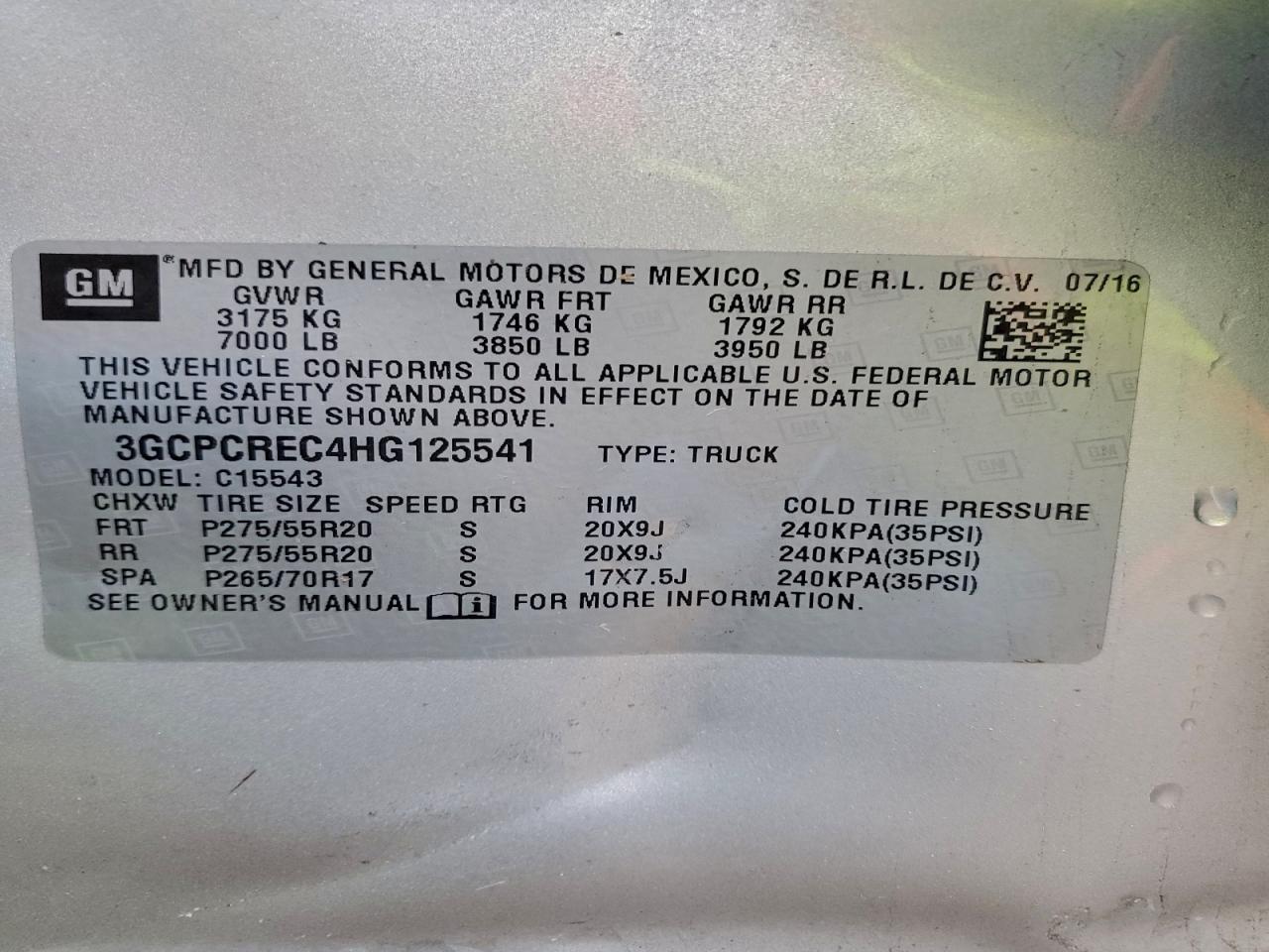 2017 Chevrolet Silverado C1500 Lt VIN: 3GCPCREC4HG125541 Lot: 94980625