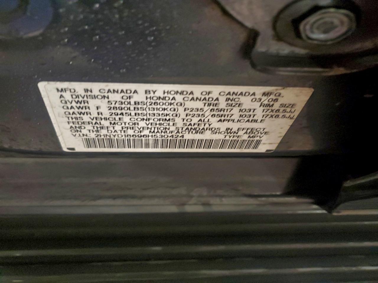 2006 Acura Mdx Touring VIN: 2HNYD18696H530424 Lot: 94991805