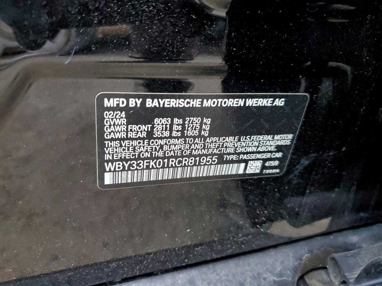 2024 BMW I5 Edrive 40 VIN: WBY33FK01RCR81955 Lot: 94380935