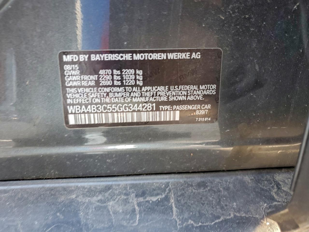 2016 BMW 435 Xi Gran Coupe VIN: WBA4B3C55GG344281 Lot: 95706365