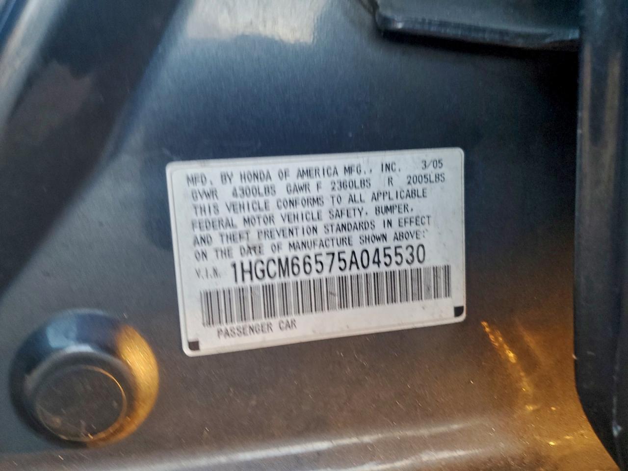 2005 Honda Accord Ex VIN: 1HGCM66575A045530 Lot: 94310045