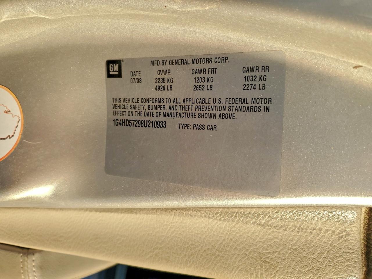 2008 Buick Lucerne Cxl VIN: 1G4HD57298U210933 Lot: 93629375