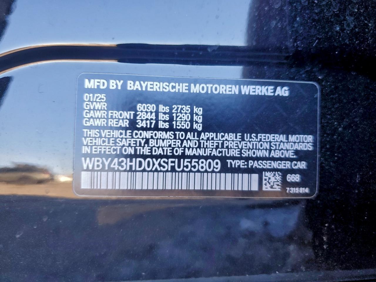 2025 BMW I4 xDrive 40 VIN: WBY43HD0XSFU55809 Lot: 94255275