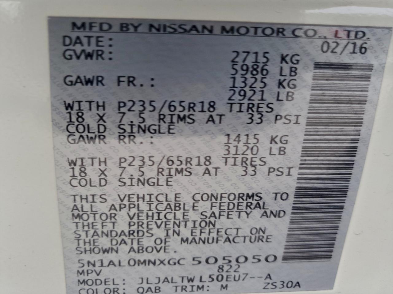 2016 Infiniti Qx60 VIN: 5N1AL0MNXGC505050 Lot: 95209915