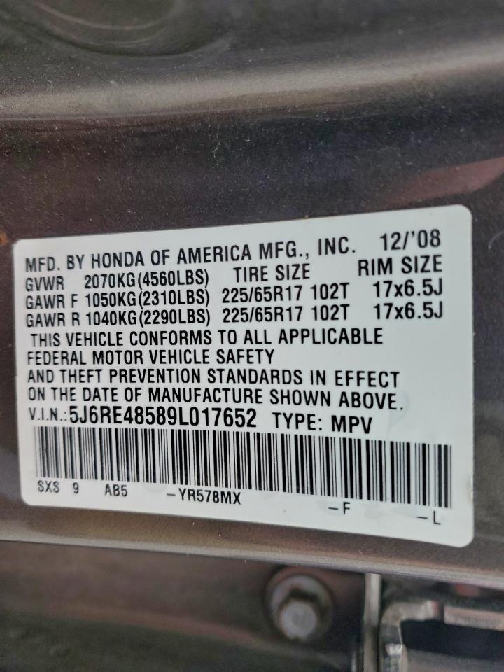 2009 Honda Cr-V Ex VIN: 5J6RE48589L017652 Lot: 94608655