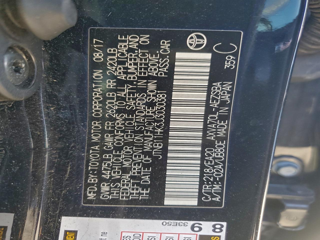 2018 Toyota Camry L VIN: JTNB11HK3J3030381 Lot: 94408355