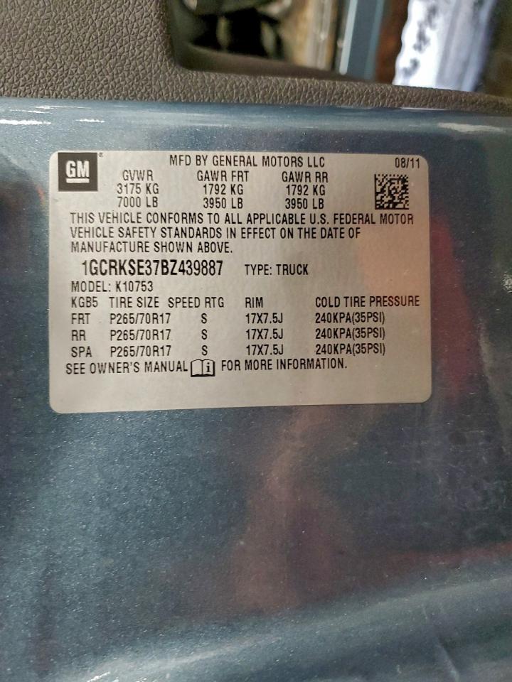 2011 Chevrolet Silverado K1500 Lt VIN: 1GCRKSE37BZ439887 Lot: 95088555