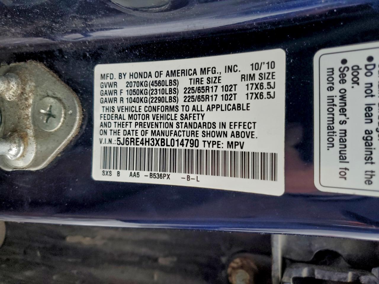 2011 Honda Cr-V Lx VIN: 5J6RE4H3XBL014790 Lot: 95907765