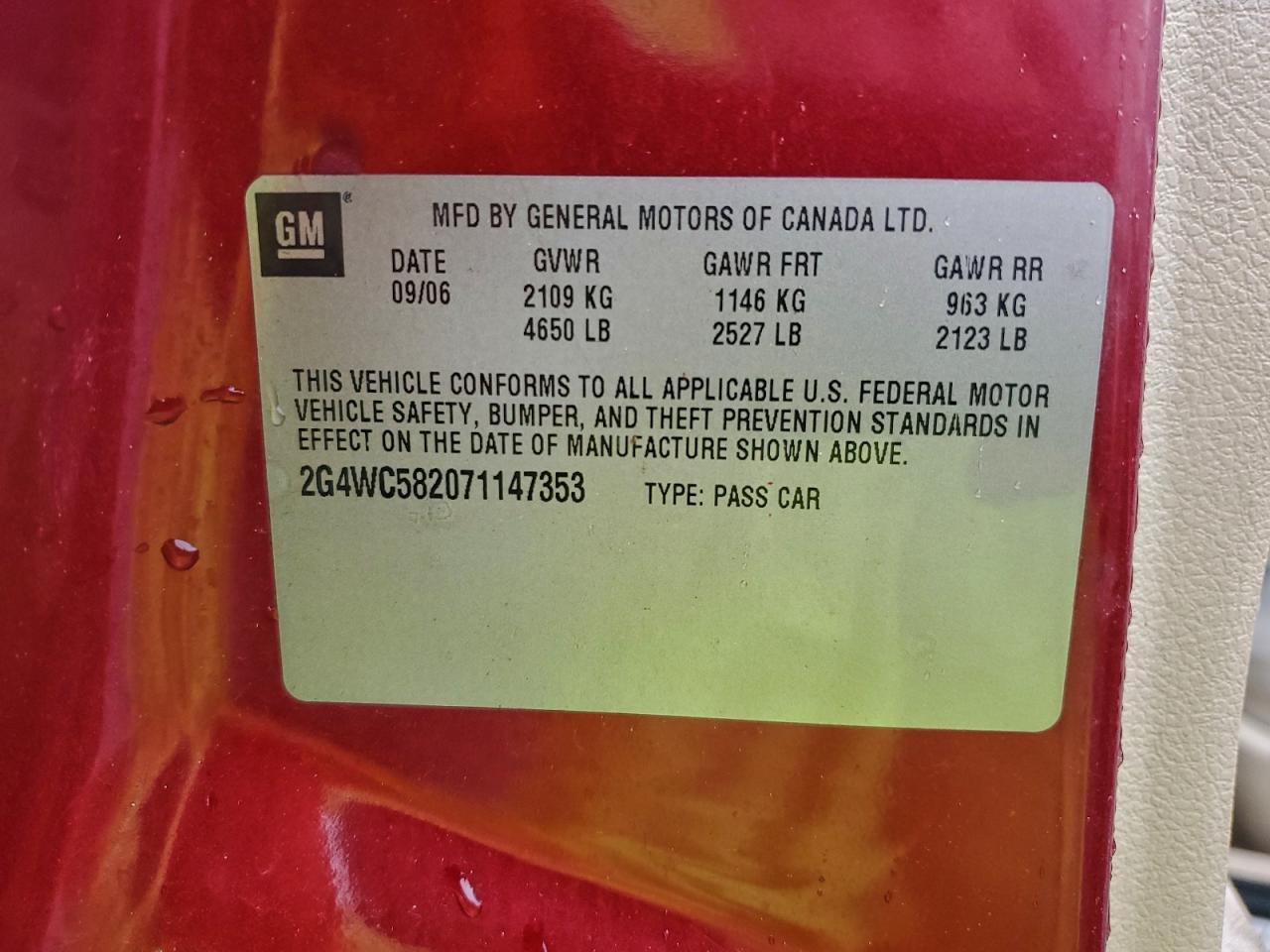 2007 Buick Lacrosse Cx VIN: 2G4WC582071147353 Lot: 96317675