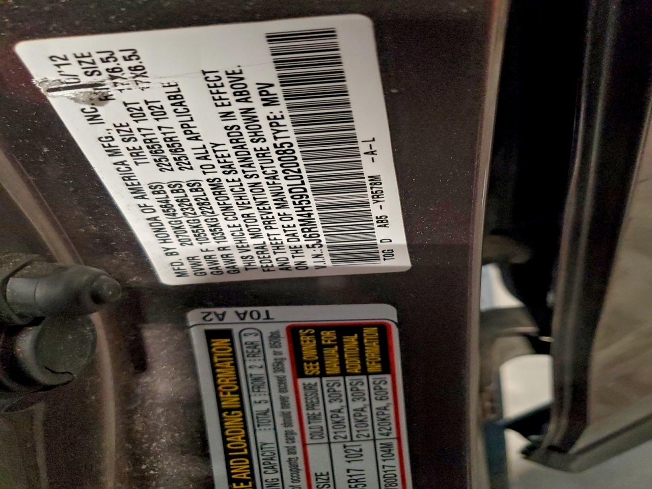 2013 Honda Cr-V Ex VIN: 5J6RM4H59DL020085 Lot: 94932905